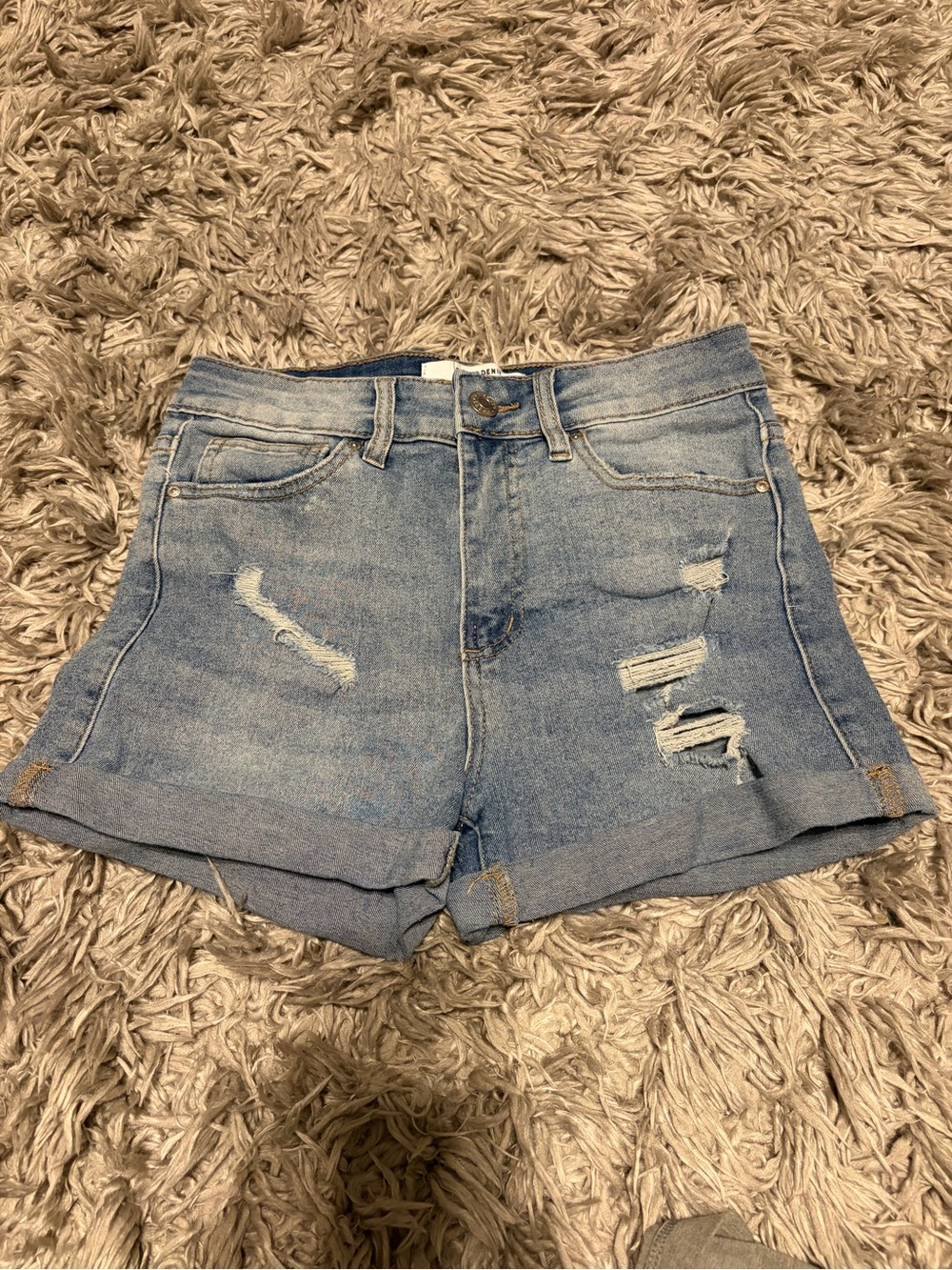 refuge Light Blue Refuge Distressed Rolled Hem Jean Shorts